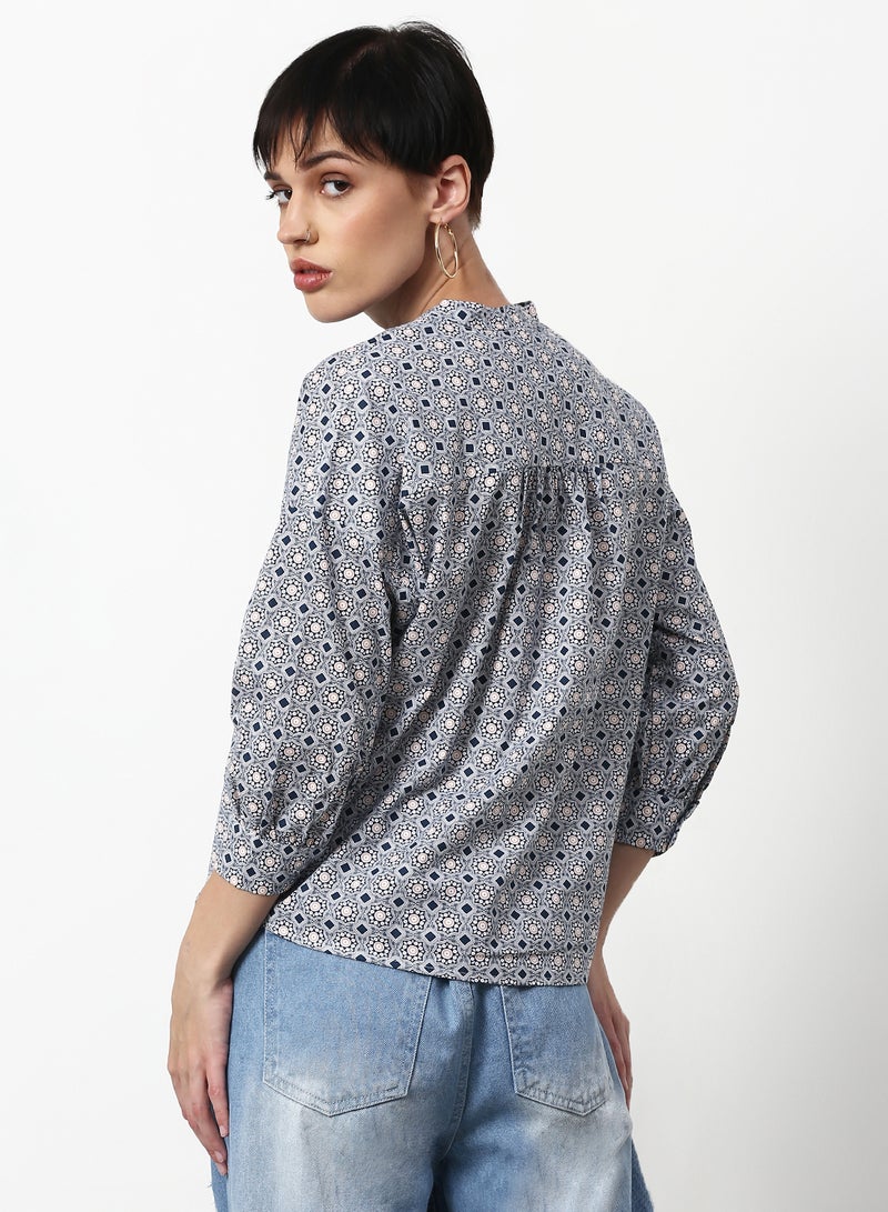 ABOF Printed Casual Woven Top Blue  - Image 2