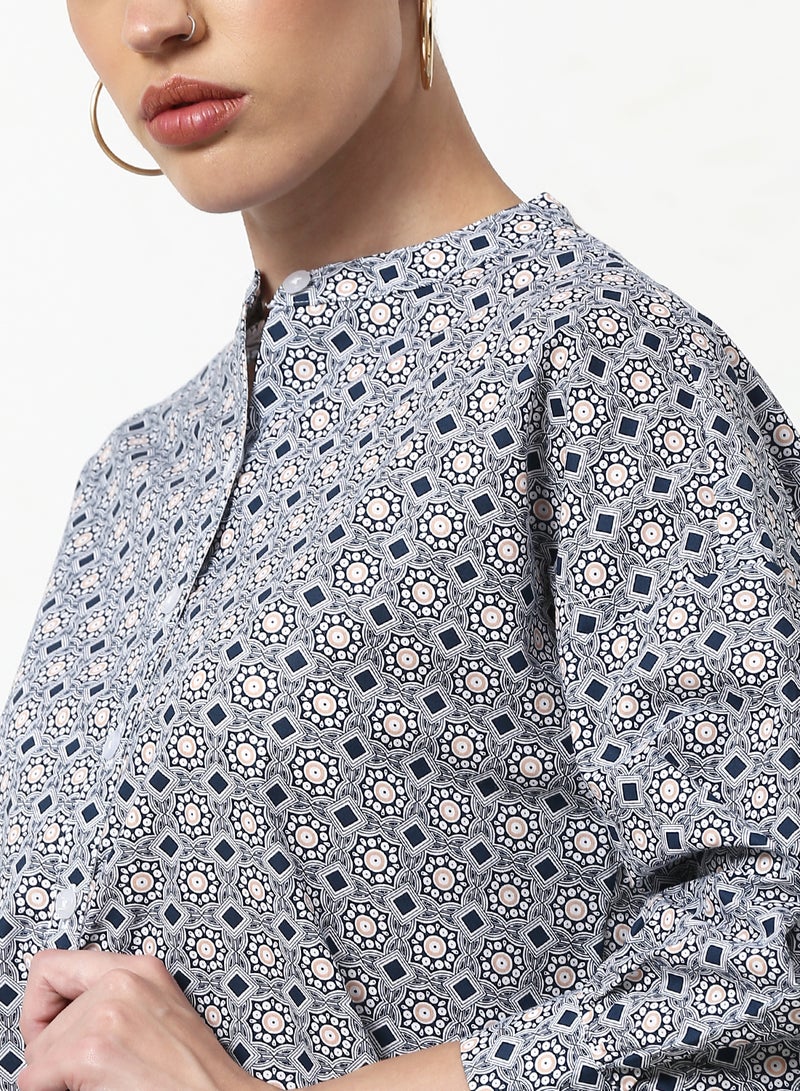 ABOF Printed Casual Woven Top Blue  - Image 4