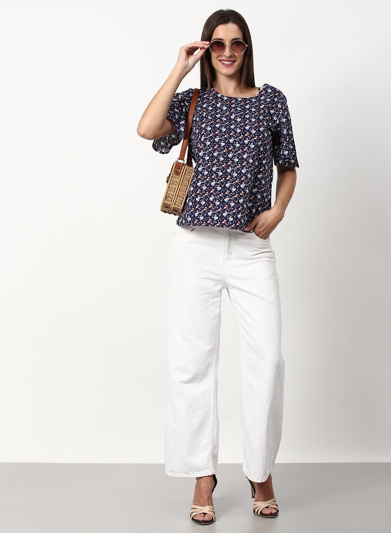 ABOF Casual Woven Top Blue Multicolor  - Image 3