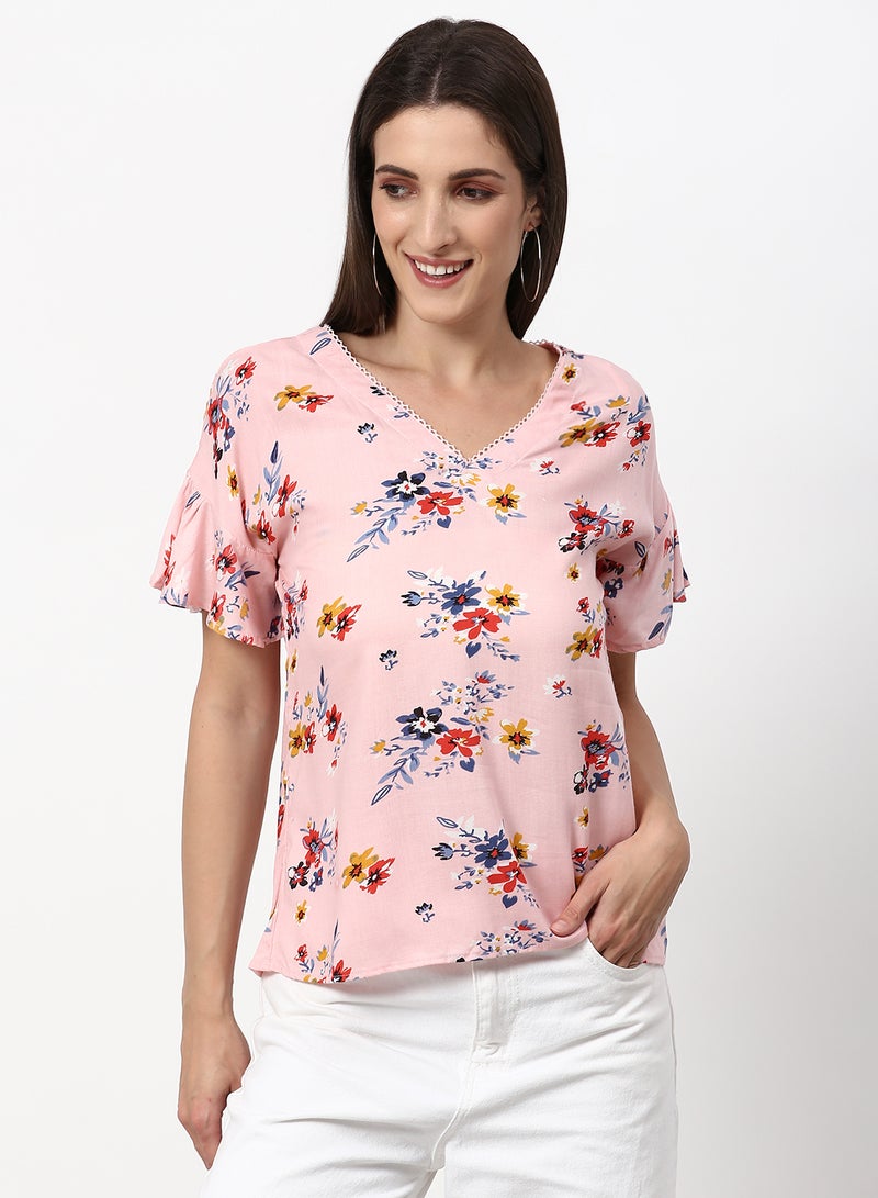 ABOF Casual Woven Top Pink Multicolor  - Image 1