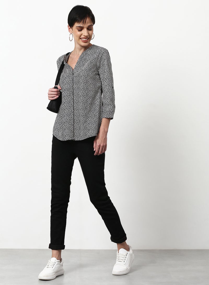 ABOF Printed Casual Woven Top Black Multicolor - Image 3