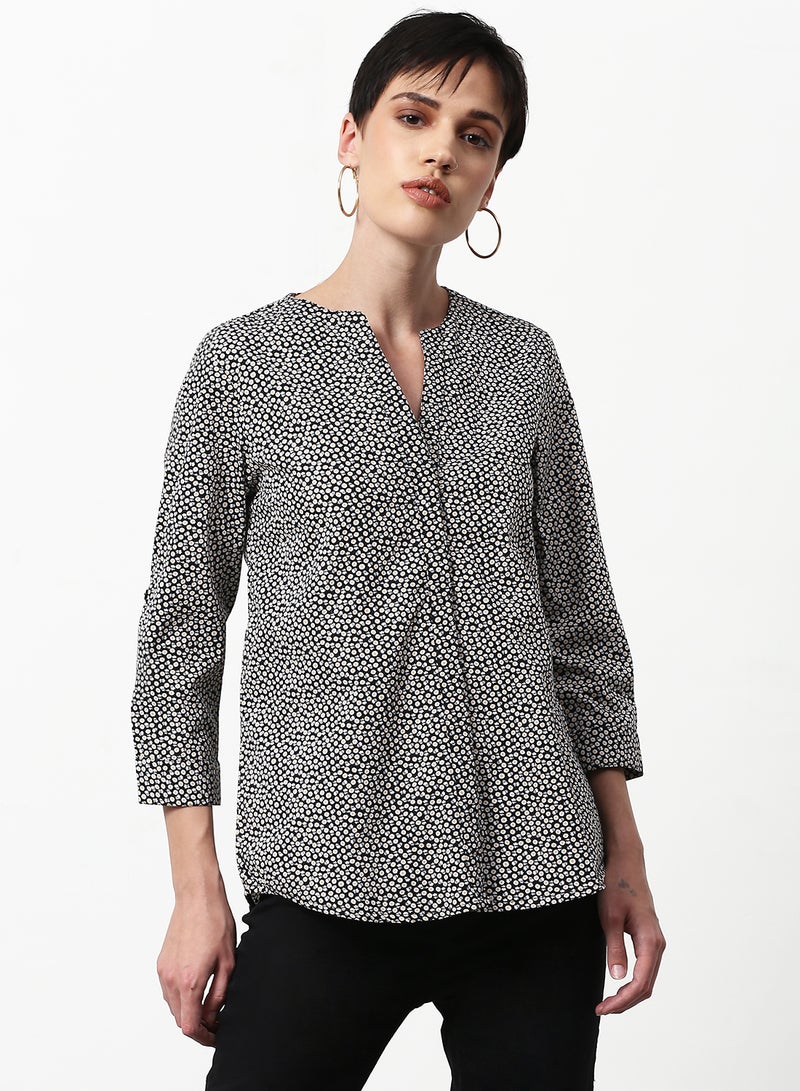 ABOF Printed Casual Woven Top Black Multicolor - Image 1