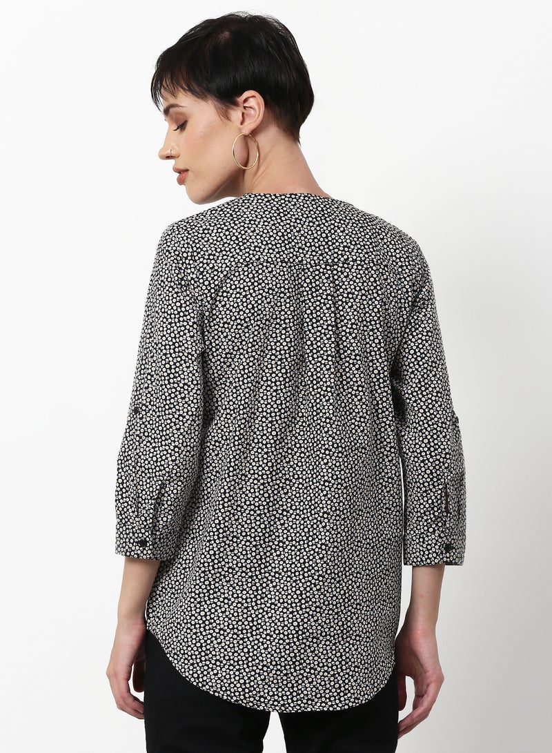 ABOF Printed Casual Woven Top Black Multicolor - Image 2