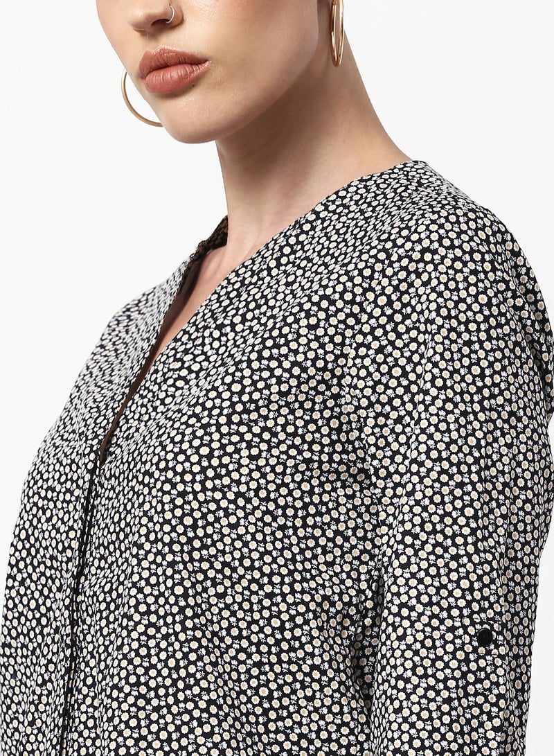 ABOF Printed Casual Woven Top Black Multicolor - Image 4
