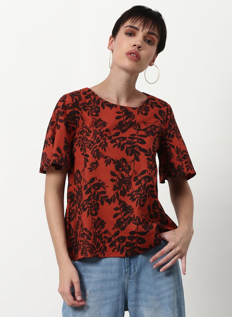 ABOF Printed Casual Woven Top Red Floral Multicolor - Image 1