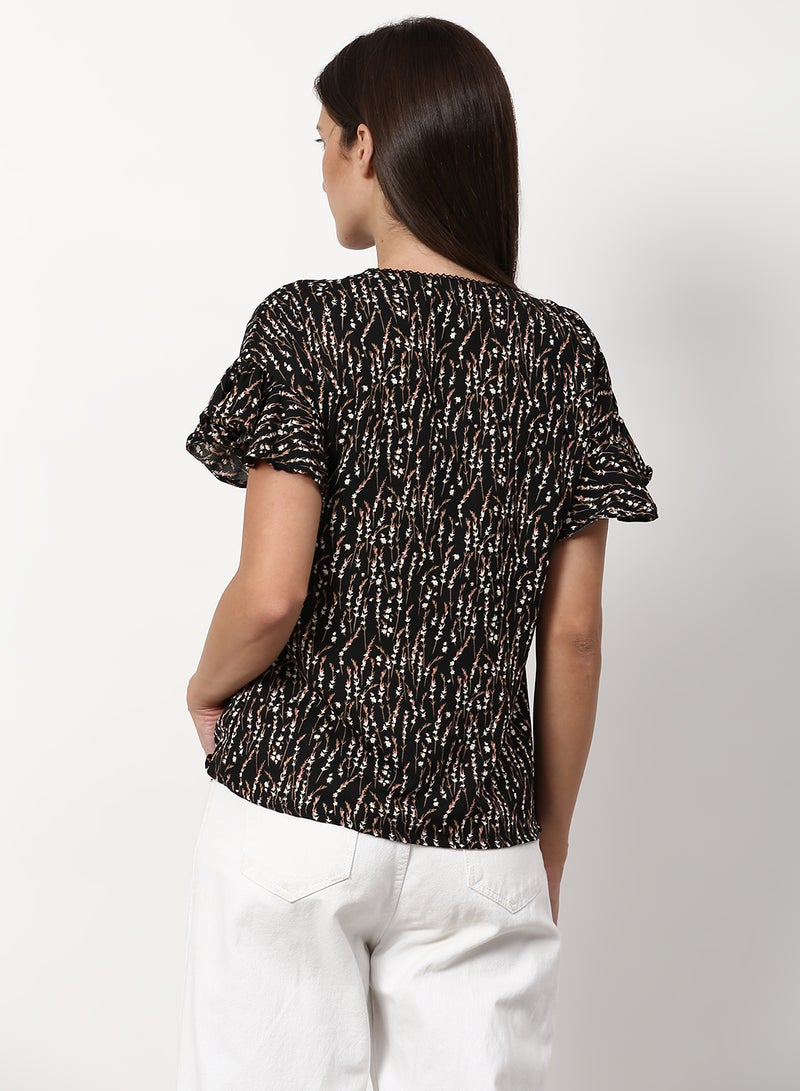 ABOF Floral Printed Casual Woven Top Black  - Image 2