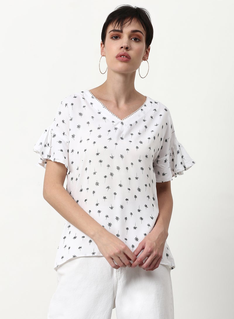 ABOF Floral Printed Casual Woven Top White Small Print - Image 1