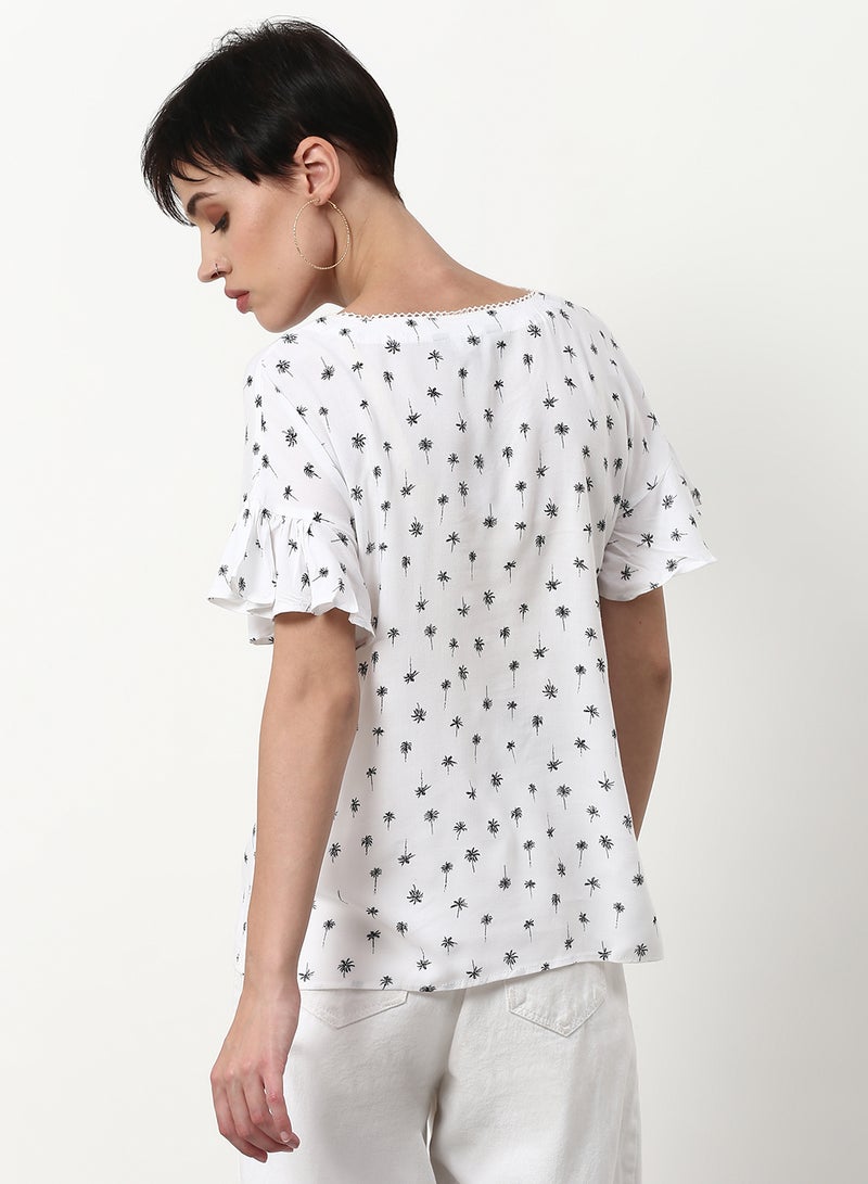 ABOF Floral Printed Casual Woven Top White Small Print - Image 2