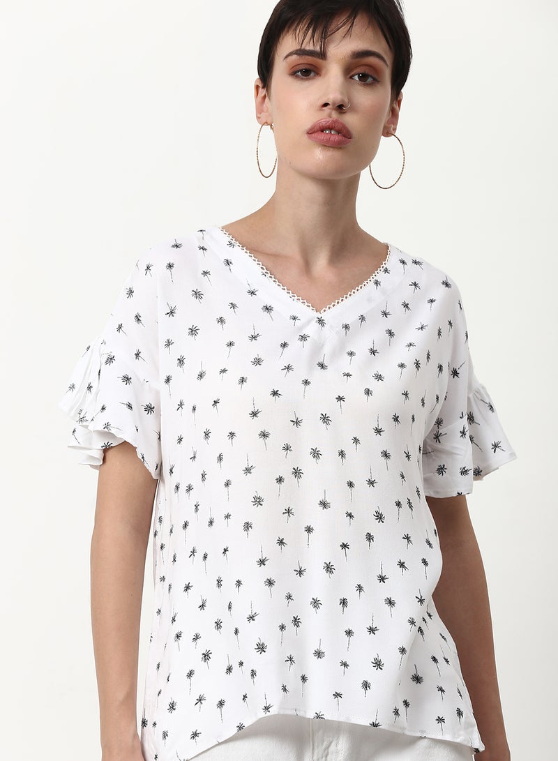 ABOF Floral Printed Casual Woven Top White Small Print - Image 4