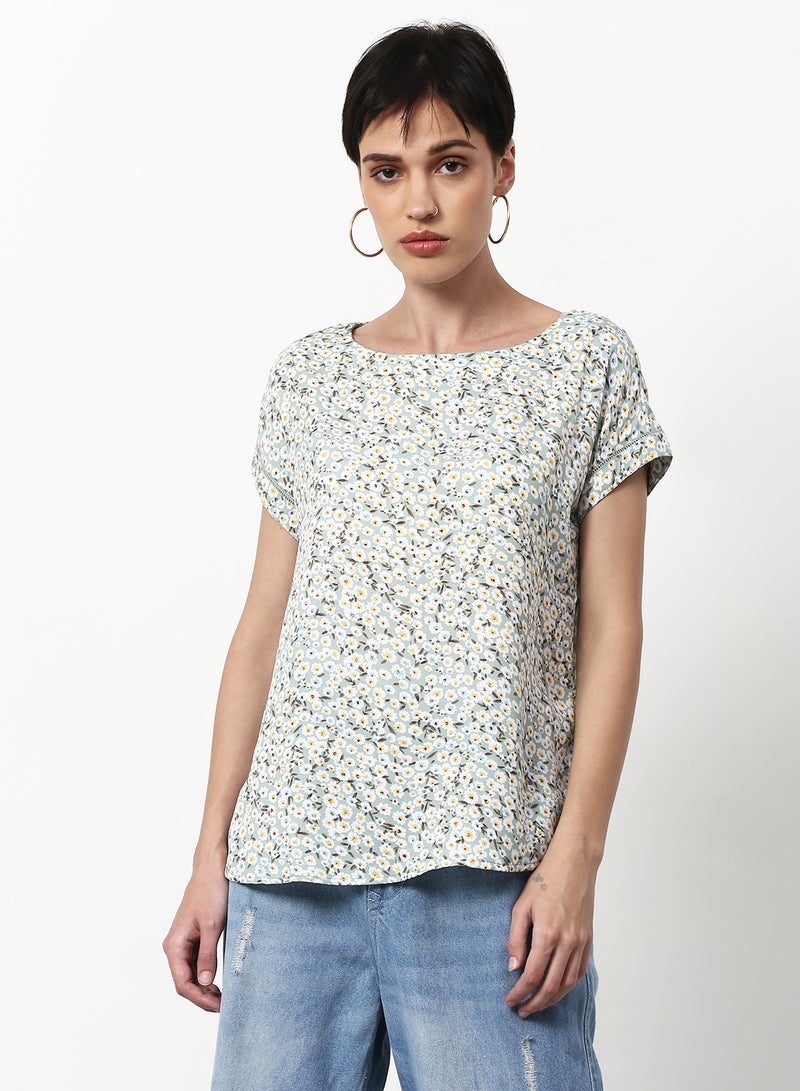 ABOF Floral Printed Casual Woven Top Light Blue - Image 1