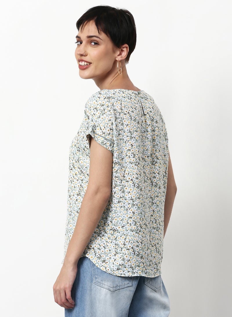 ABOF Floral Printed Casual Woven Top Light Blue - Image 2