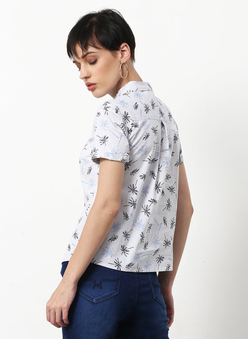 ABOF Printed Regular Fit Woven Short Sleeve Shirt White/Black  - Image 2