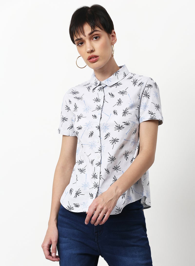ABOF Printed Regular Fit Woven Short Sleeve Shirt White/Black  - Image 1