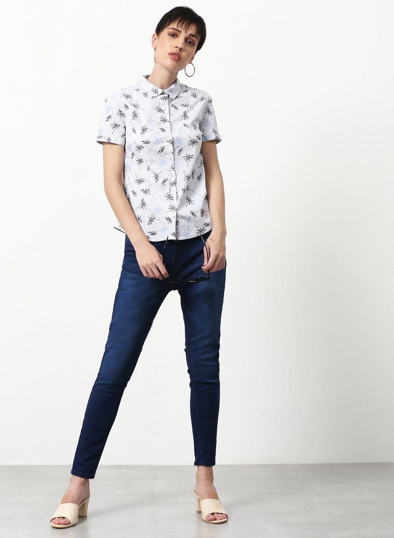 ABOF Printed Regular Fit Woven Short Sleeve Shirt White/Black  - Image 3