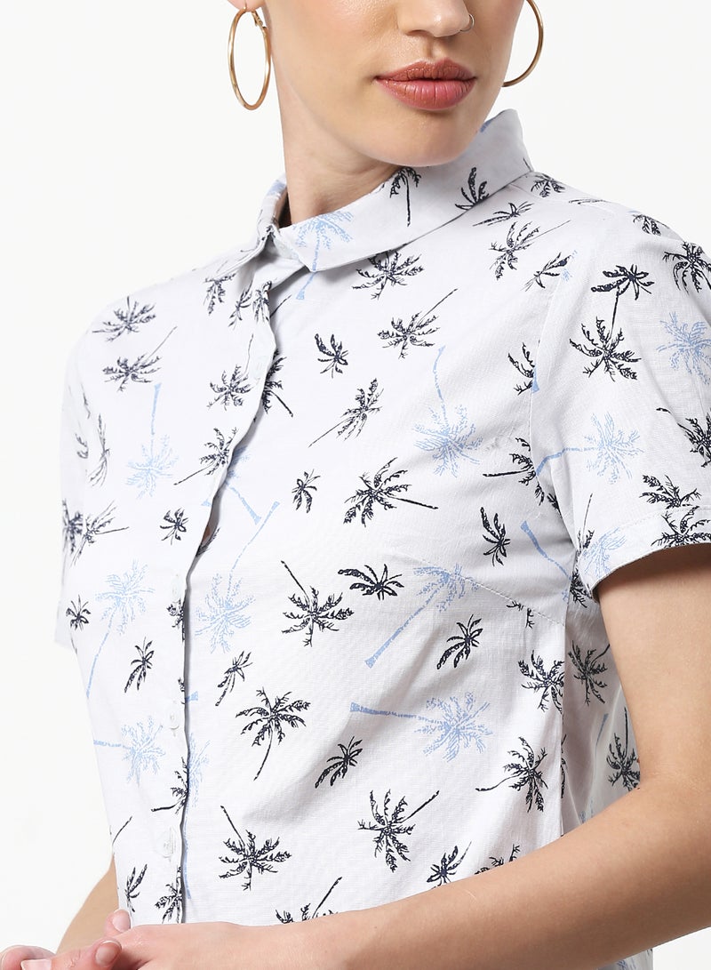 ABOF Printed Regular Fit Woven Short Sleeve Shirt White/Black  - Image 4