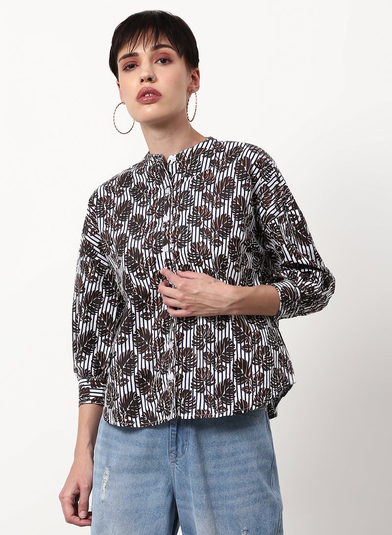 ABOF Printed Regular Fit Woven Top Blue - Image 1