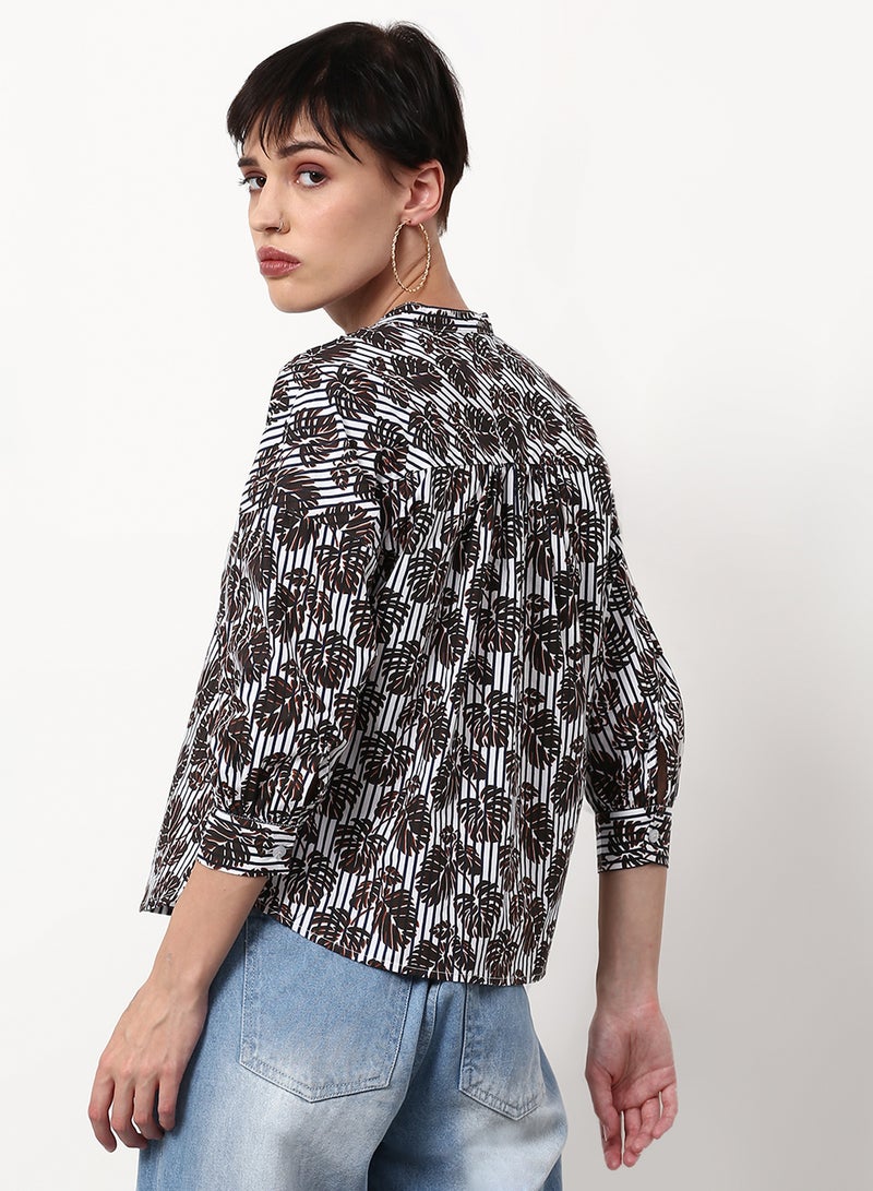 ABOF Printed Regular Fit Woven Top Blue - Image 2
