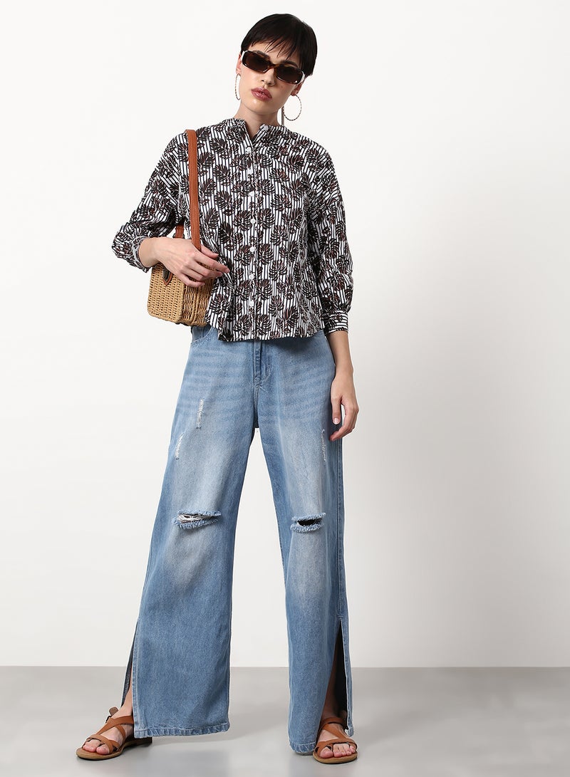 ABOF Printed Regular Fit Woven Top Blue - Image 3