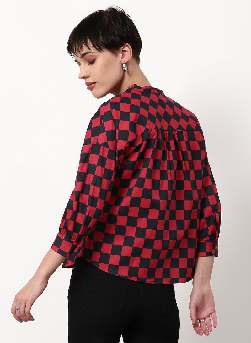 ABOF - Checked Pattern Regular Fit Woven Top Pink - Image 1