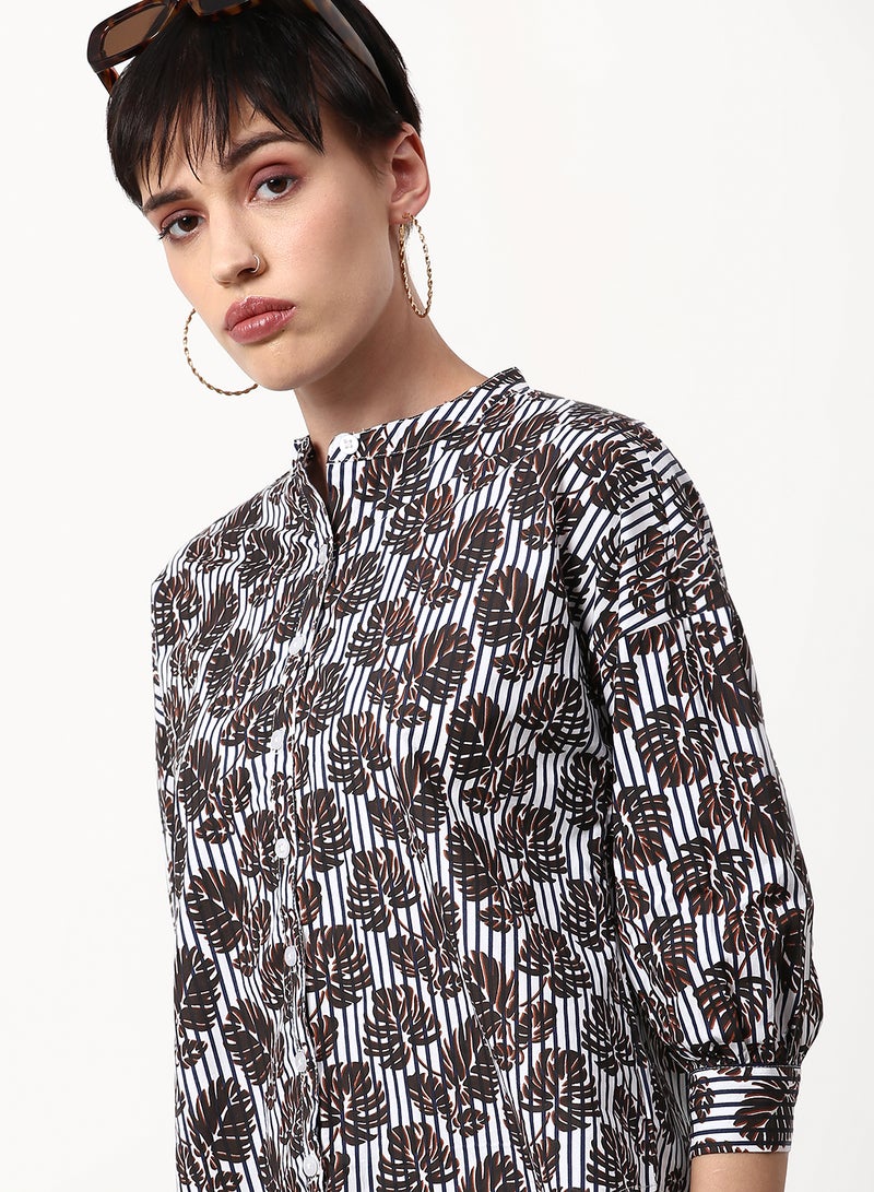 ABOF Printed Regular Fit Woven Top Blue - Image 4