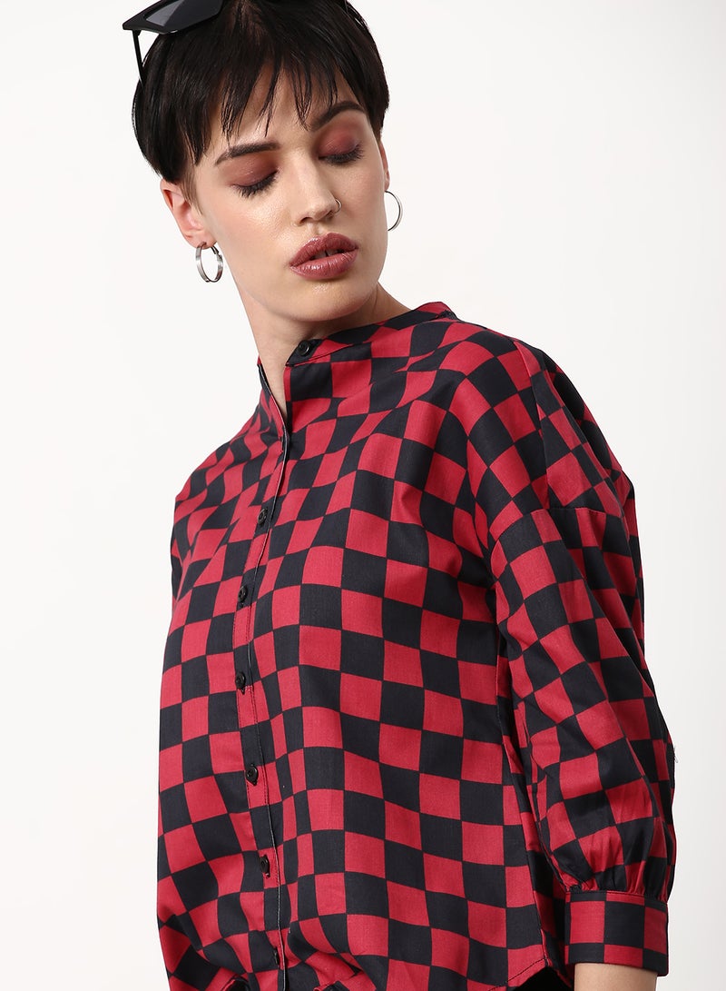 ABOF - Checked Pattern Regular Fit Woven Top Pink - Image 1