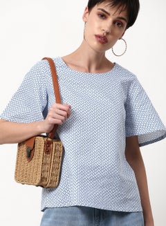 ABOF Printed Regular Fit Woven Top Grey  - Image 4