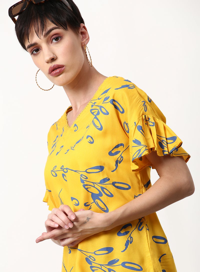 ABOF Printed Regular Fit Woven Top Yellow  - Image 4