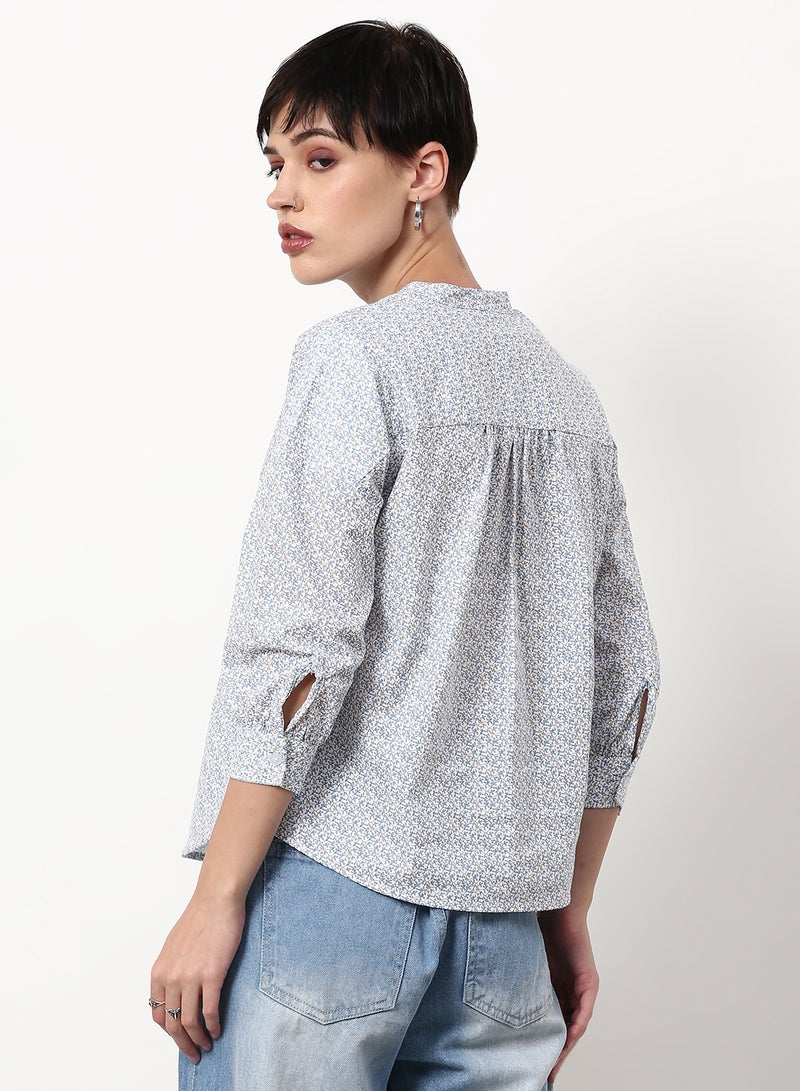 ABOF - Printed Regular Fit Woven Top Blue - Image 1