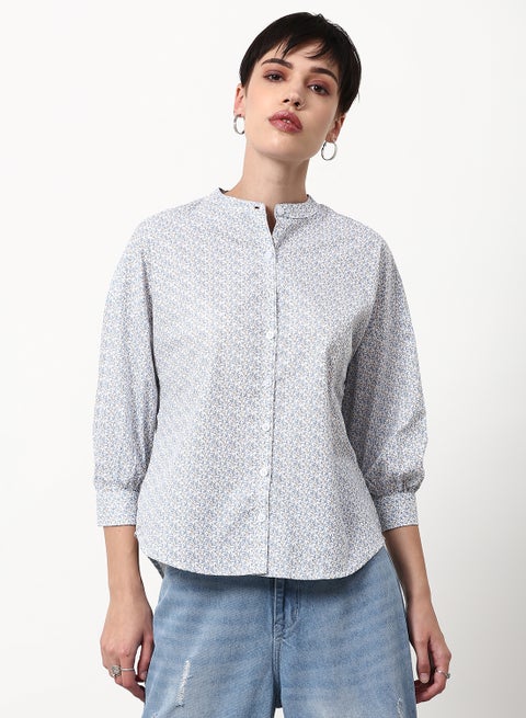 Printed Regular Fit Woven Top Blue