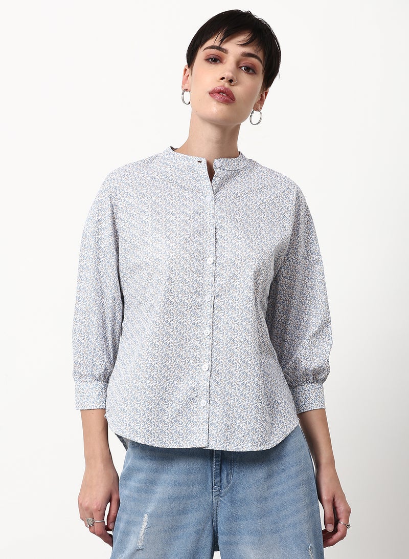 ABOF - Printed Regular Fit Woven Top Blue - Image 1