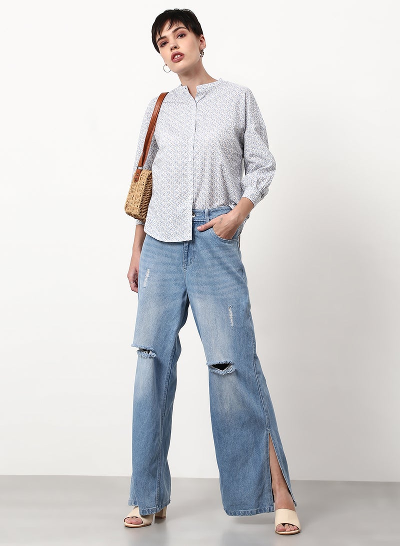 ABOF - Printed Regular Fit Woven Top Blue - Image 1