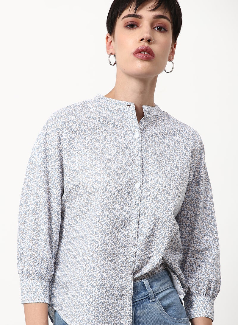 ABOF - Printed Regular Fit Woven Top Blue - Image 1
