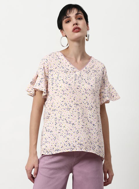 Floral Printed Regular Fit Woven Top Pink