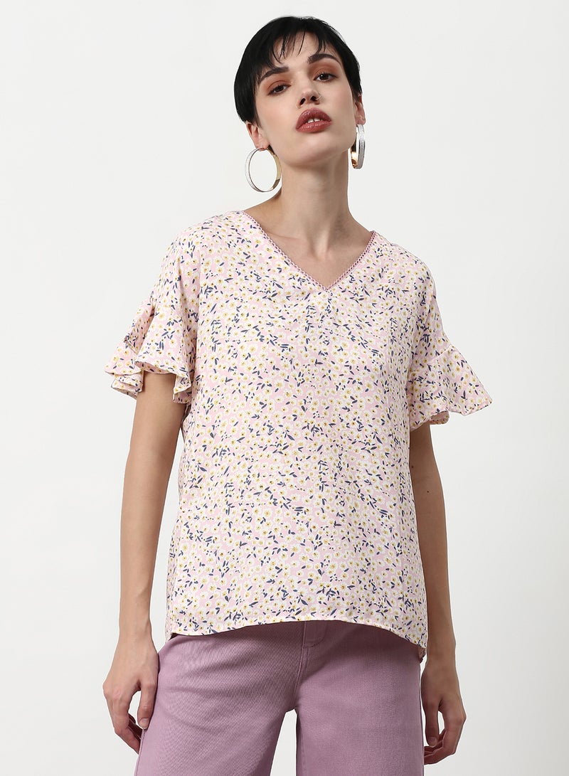 ABOF Floral Printed Regular Fit Woven Top Pink  - Image 1