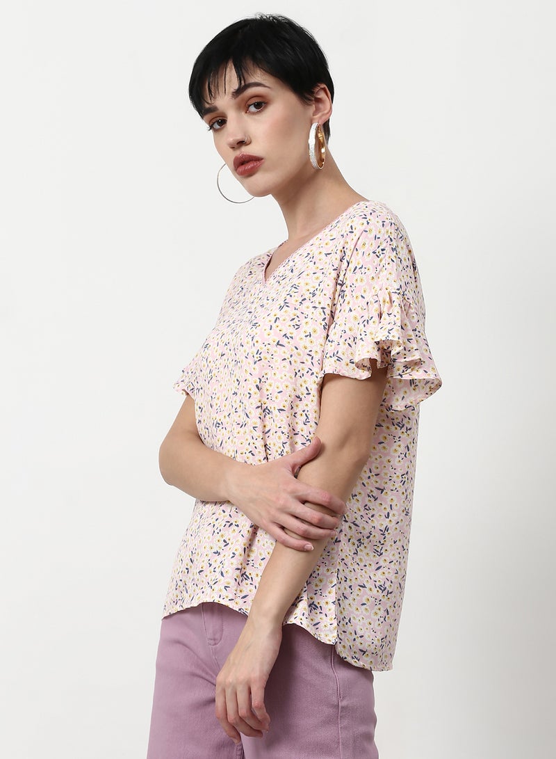 ABOF Floral Printed Regular Fit Woven Top Pink  - Image 3