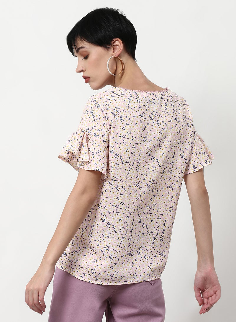ABOF Floral Printed Regular Fit Woven Top Pink  - Image 2