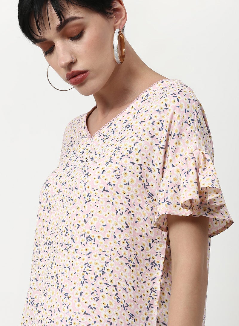ABOF Floral Printed Regular Fit Woven Top Pink  - Image 5