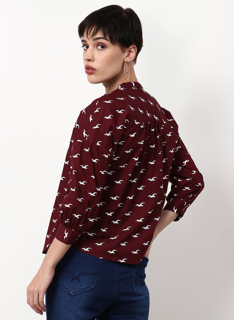 ABOF Printed Regular Fit Woven Top Multicolor Red - Image 2