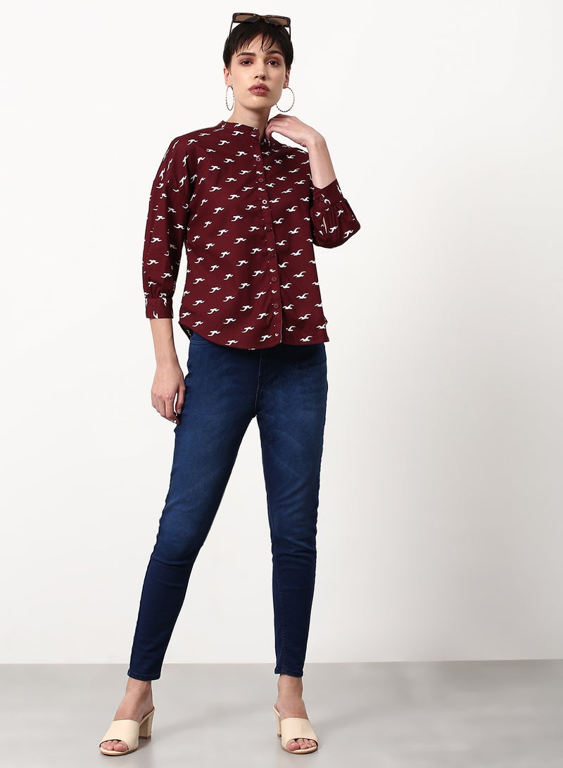 ABOF Printed Regular Fit Woven Top Multicolor Red - Image 3