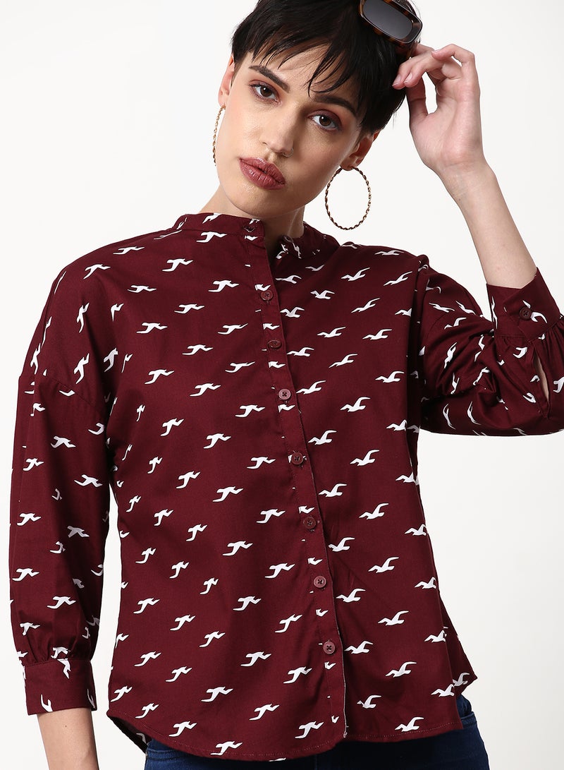 ABOF Printed Regular Fit Woven Top Multicolor Red - Image 4