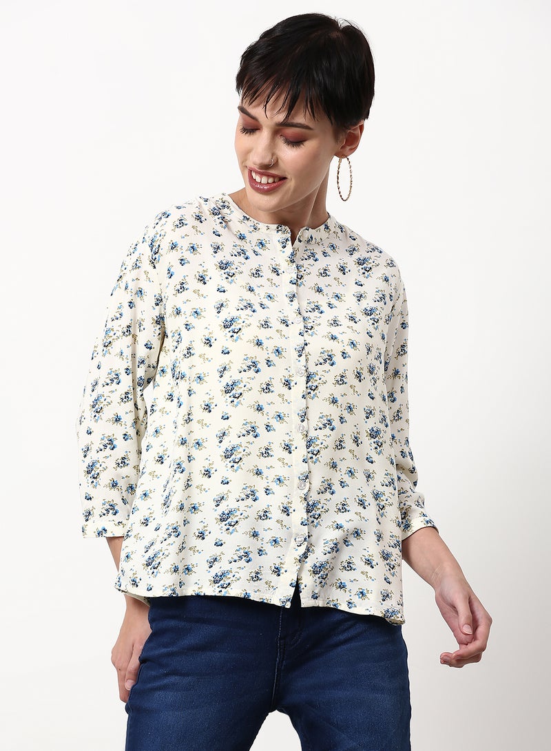 ABOF Floral Printed Regular Fit Woven Top Multicolor White/Blue - Image 1