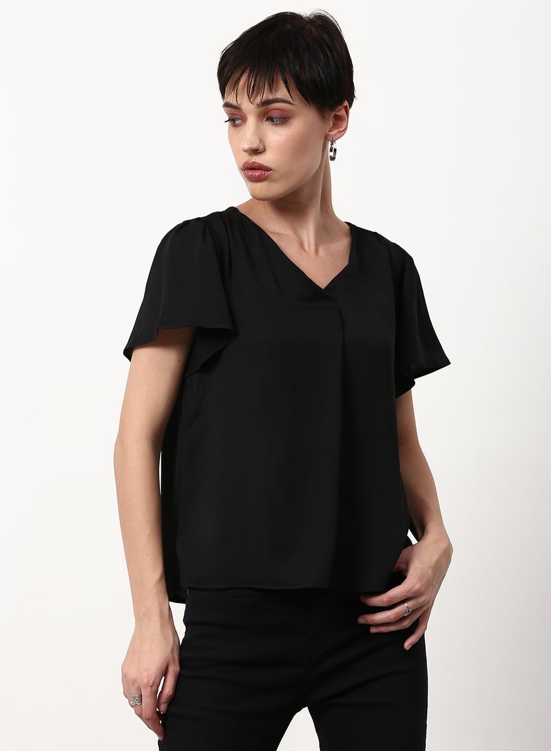 ABOF Regular Fit Woven Top Black  - Image 1