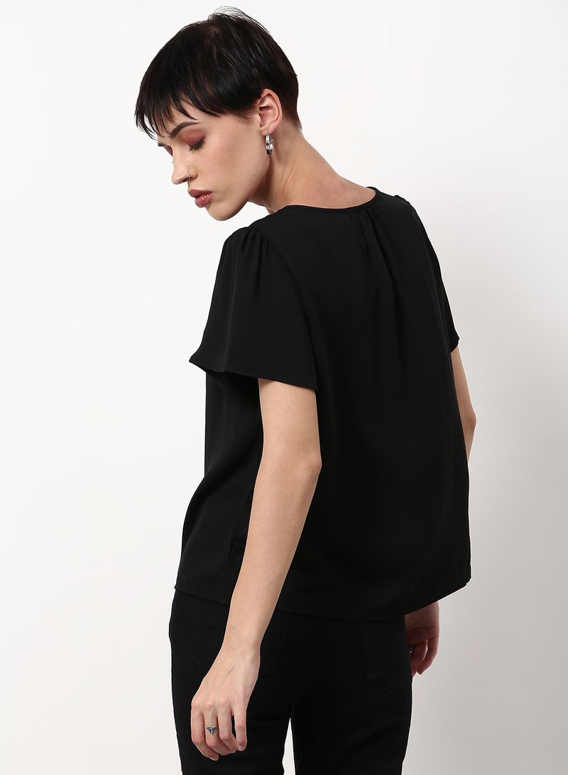 ABOF Regular Fit Woven Top Black  - Image 2