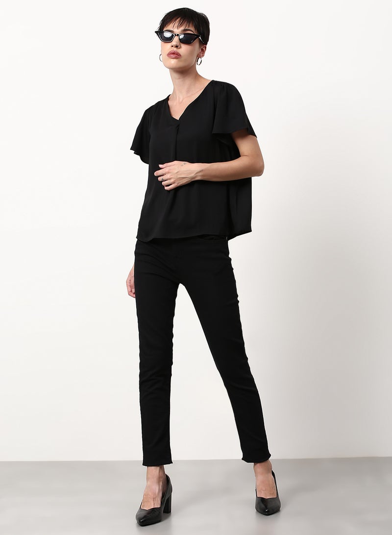 ABOF Regular Fit Woven Top Black  - Image 3