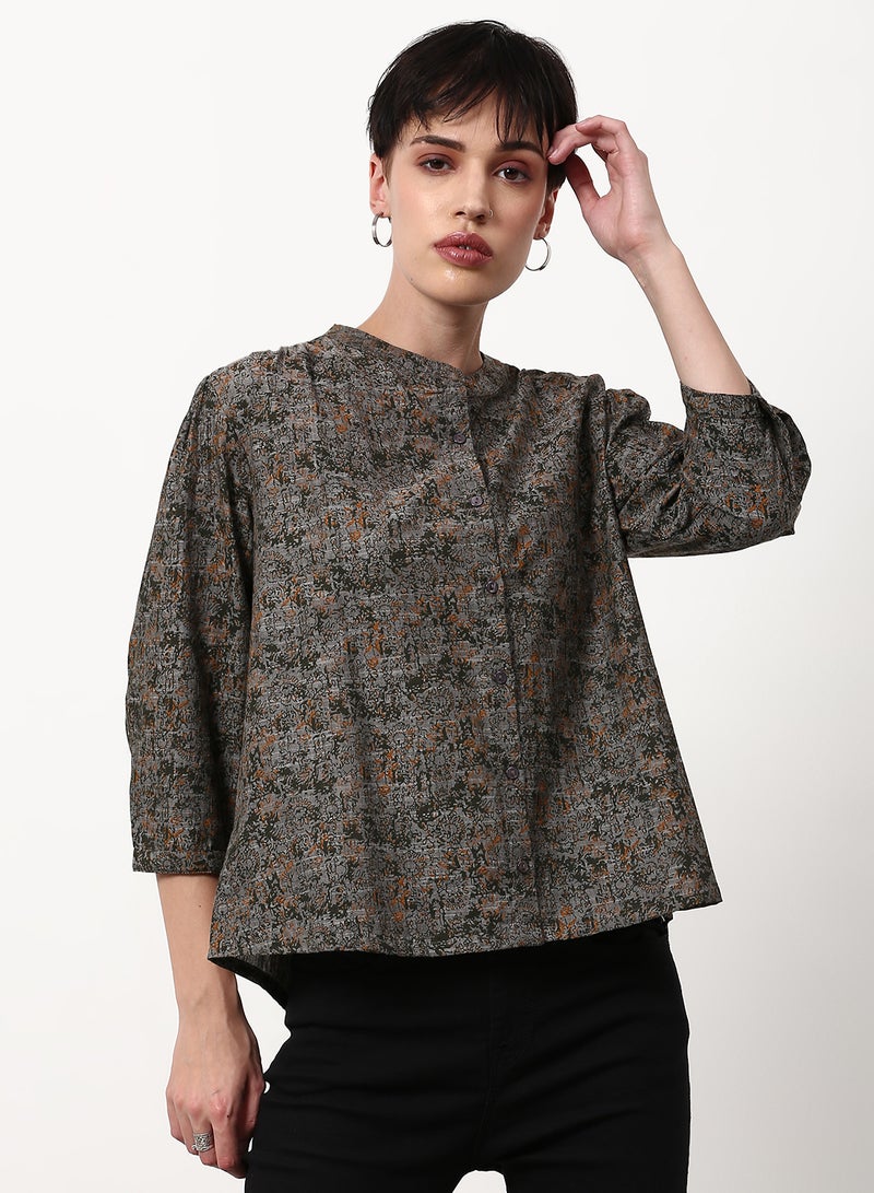 ABOF Printed Regular Fit Woven Top Multicolor Grey - Image 1