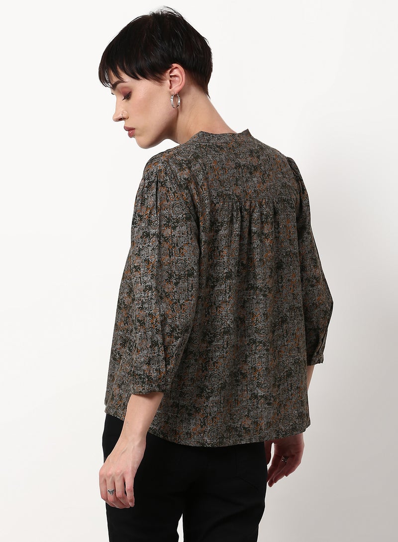 ABOF Printed Regular Fit Woven Top Multicolor Grey - Image 2