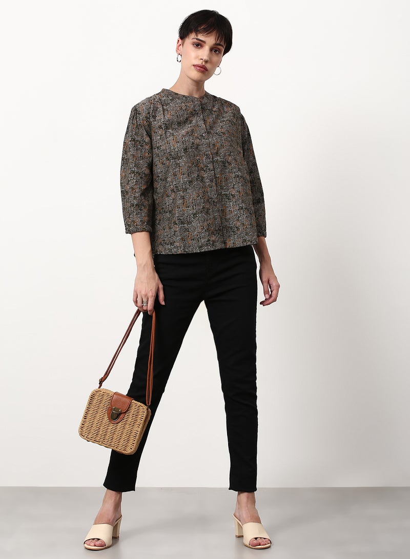ABOF Printed Regular Fit Woven Top Multicolor Grey - Image 3