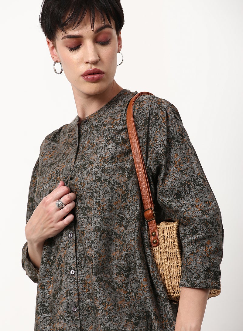 ABOF Printed Regular Fit Woven Top Multicolor Grey - Image 4