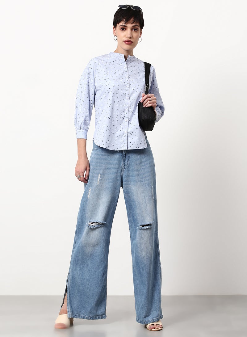 Printed Regular Fit Woven Top Multicolor White