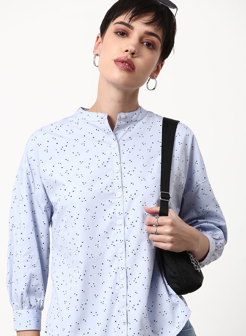 Printed Regular Fit Woven Top Multicolor White